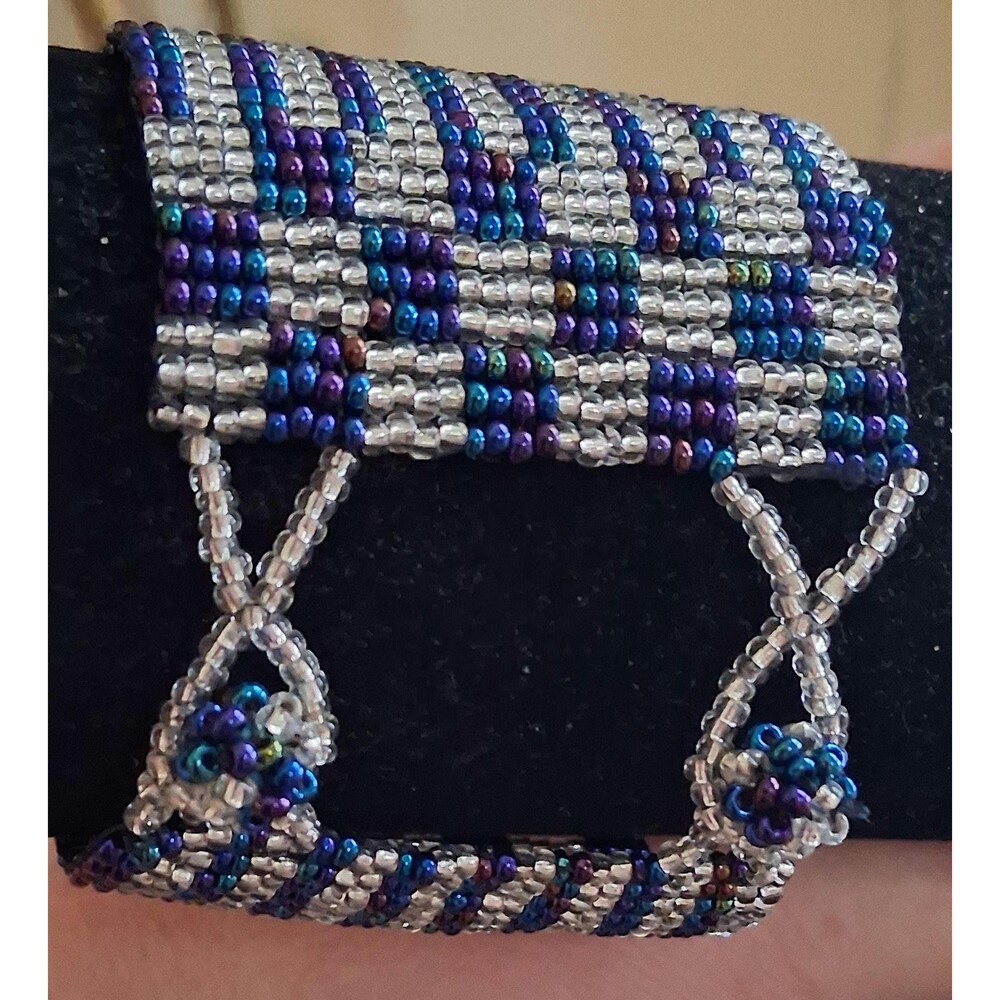 Handcrafted Glass Seed Bead Cuff Bracelet, Geometric Pattern